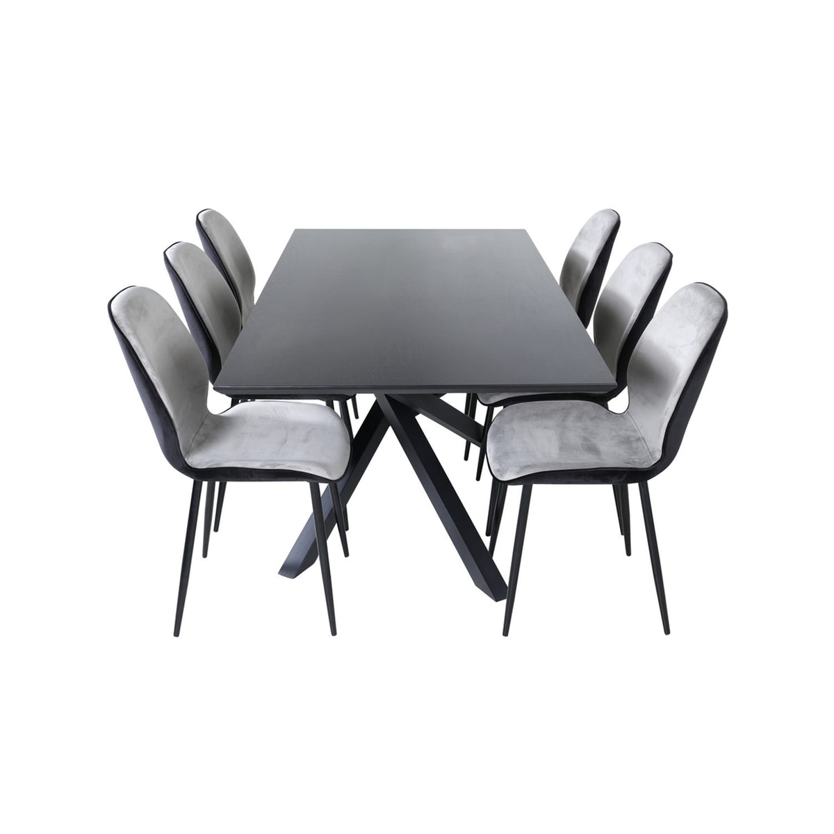 Piazza, Emma Rektangulär matgrupp Svart,Grå, Svart, 180 x 90