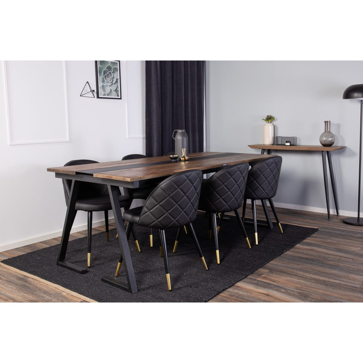 Jakarta, Velvet Rektangulär matgrupp Svart,Guld, Svart, Natur, 200 x 90