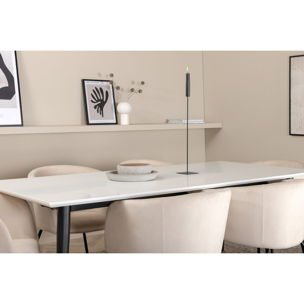 Jimmy, Berit Rektangulär matgrupp Beige, Svart, Svart,Vitt, 195 x 90