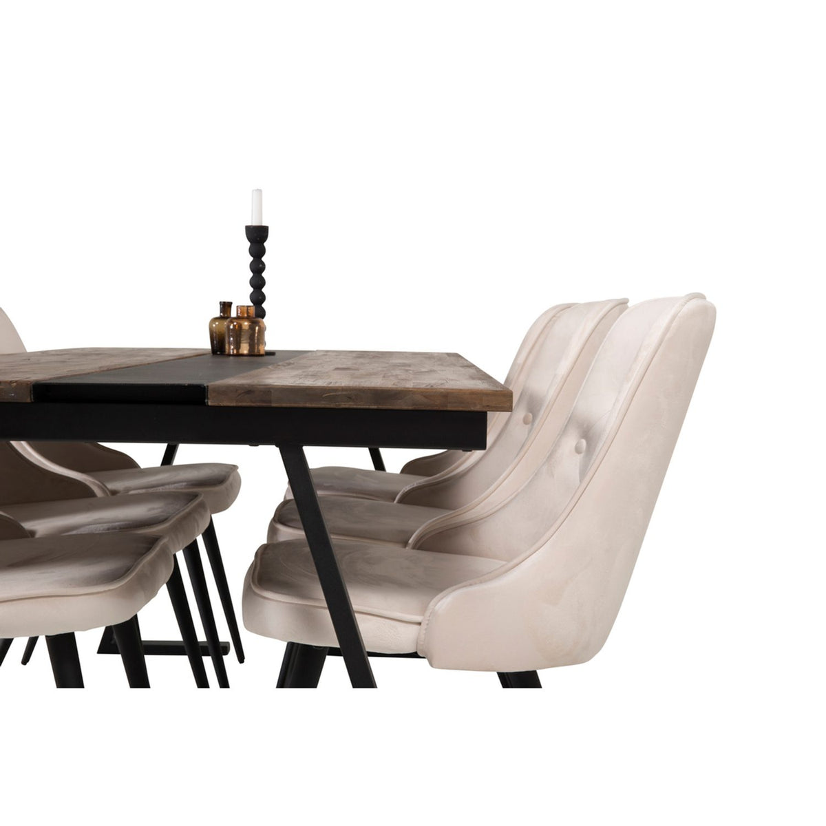 Jakarta, Velvet Deluxe Rektangulär matgrupp Beige, Svart, Svart,Natur, 200 x 90