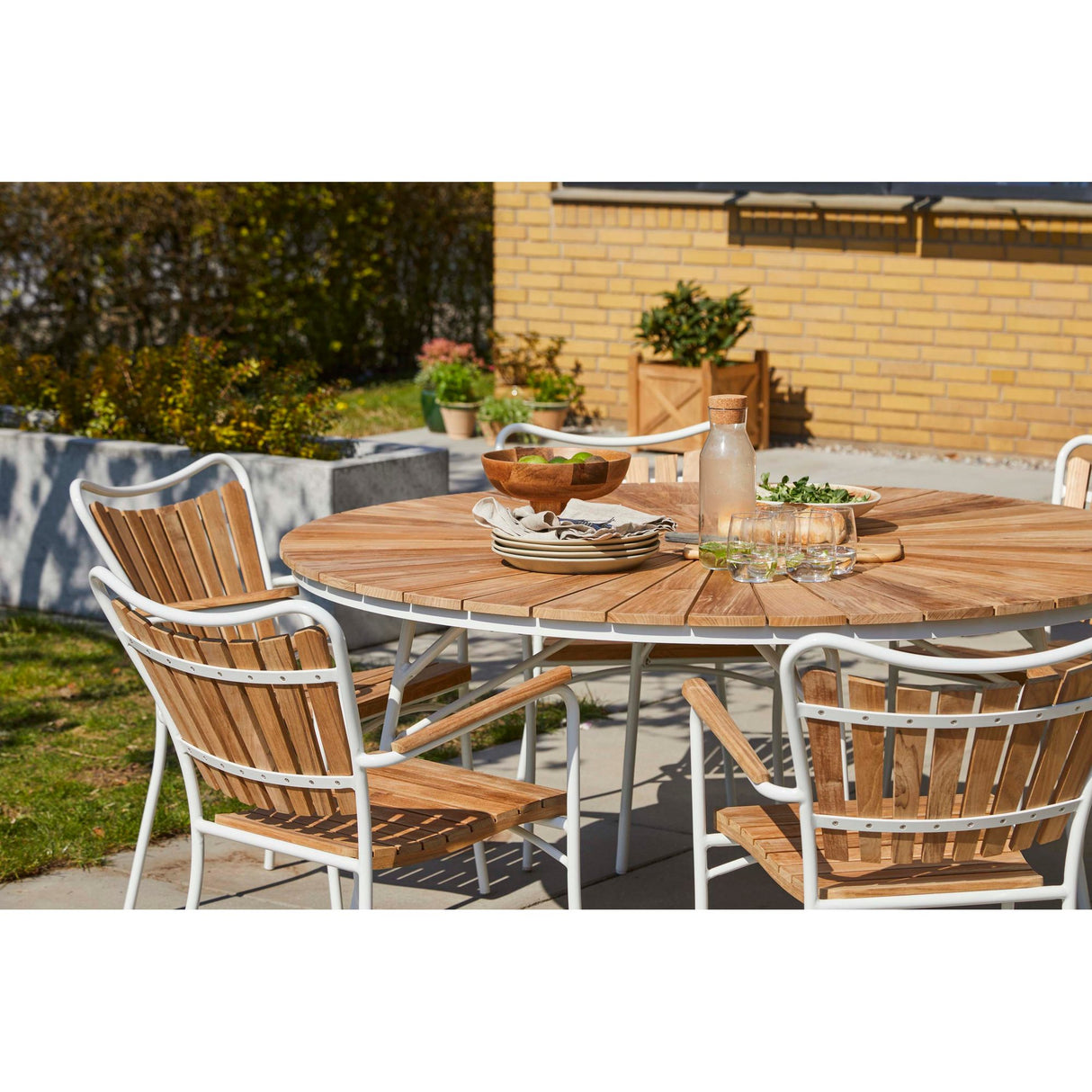 Ellen Trädgårdsmöbelset i Teak och Aluminium 150 cm + 6 stolar, Vit