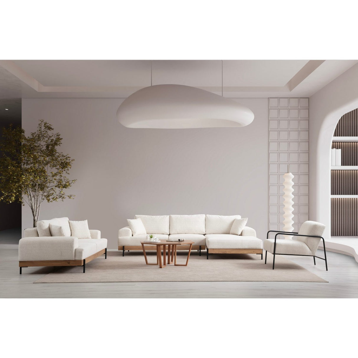 Kigali Oak (280-170 x 98 x 78 cm) Hörnsoffa Vit, Höger