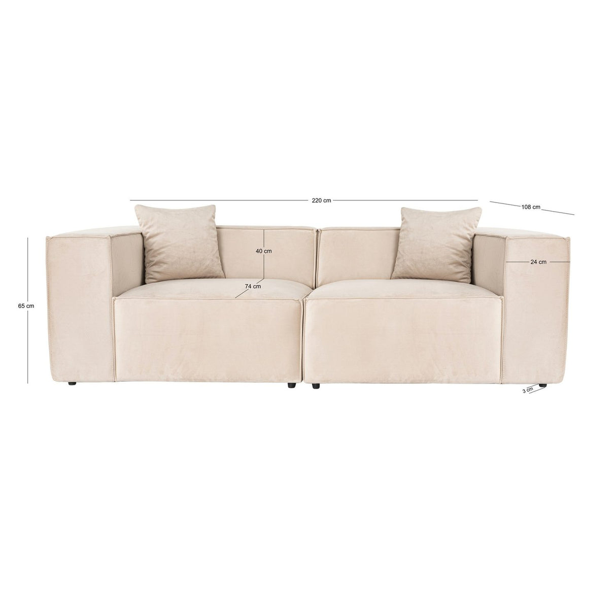 Tbilisi 2-sits (220 x 108 x 65 cm) 2-sitssoffa Kräm