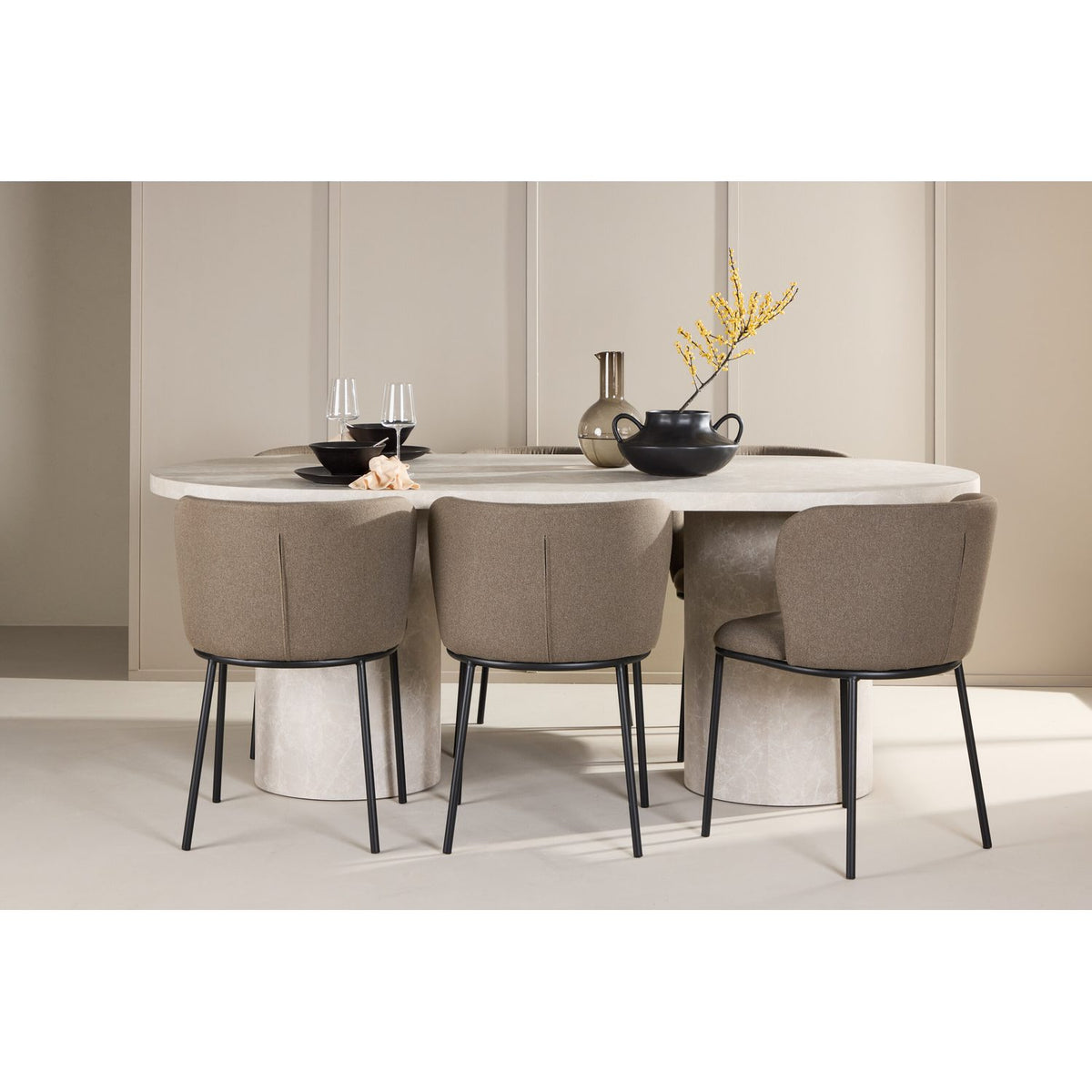 Narvik, Edina Oval matgrupp Svart,Brun, Beige, 200 x 100