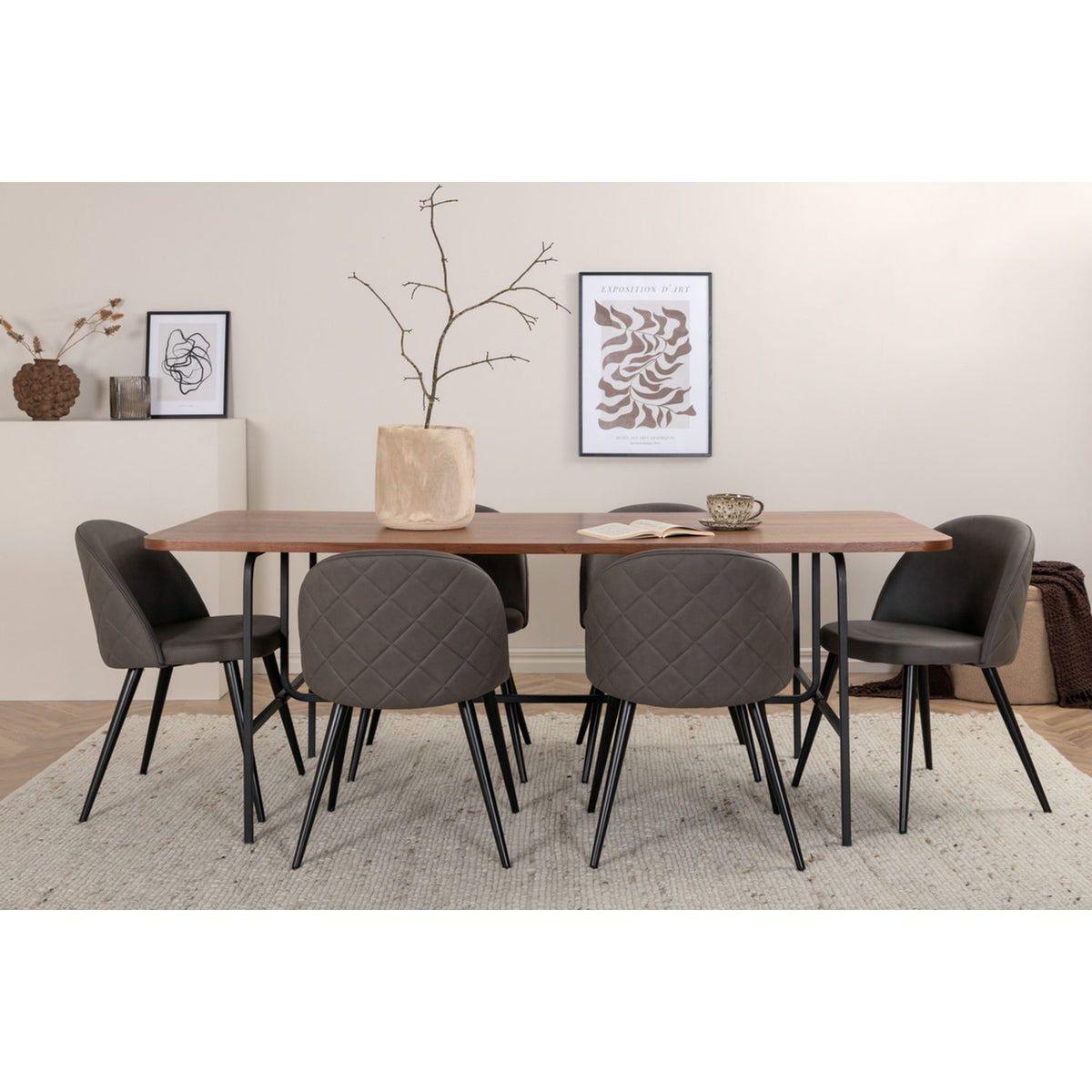 Uno, Velvet Rektangulär matgrupp Svart,Grå, Svart,Natur, 200 x 90