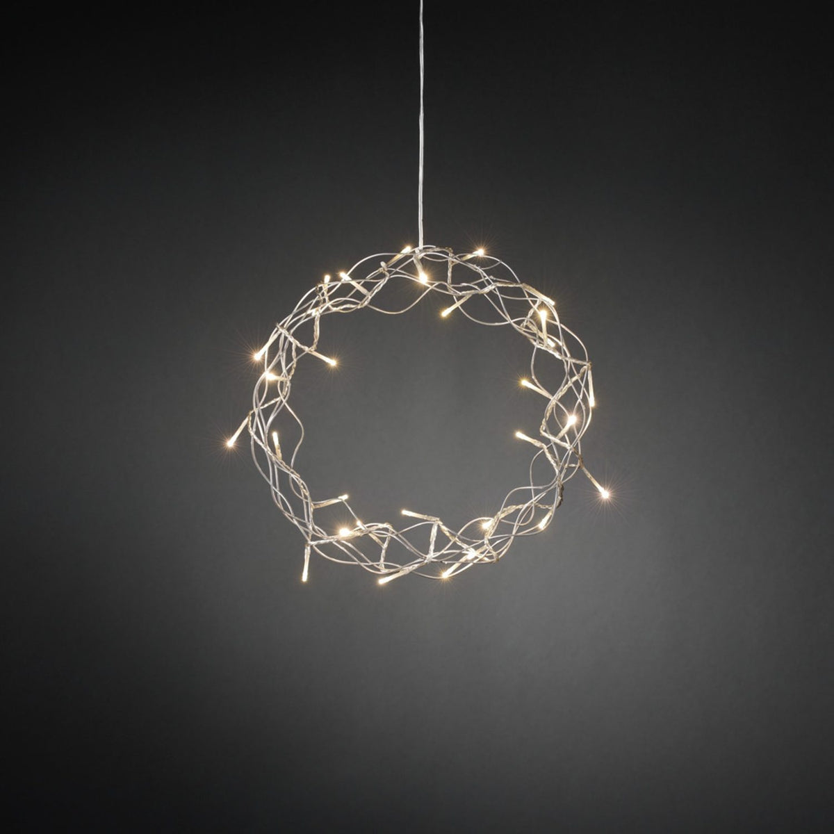 Varmvita LED Metall Julkrans med Belysning 30 cm, Silver