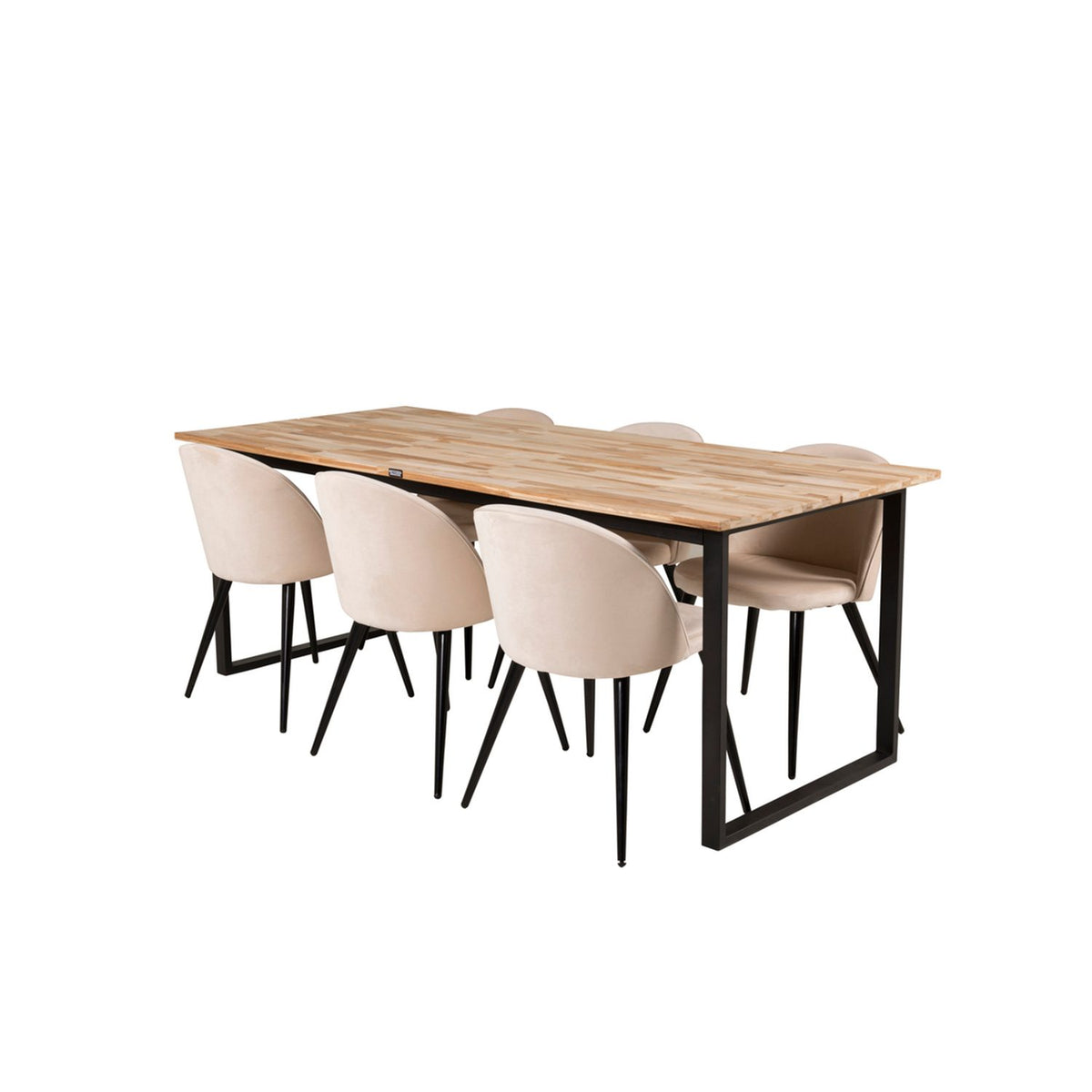 Cirebon, Velvet Rektangulär matgrupp Beige,Svart, Svart,Natur, 200 x 90