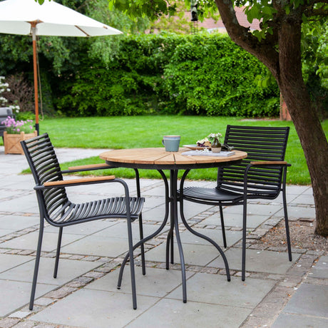 Ellen och Mood Classic Caféset i Teak och Aluminium Antracit 1 Bord + 2 Stolar