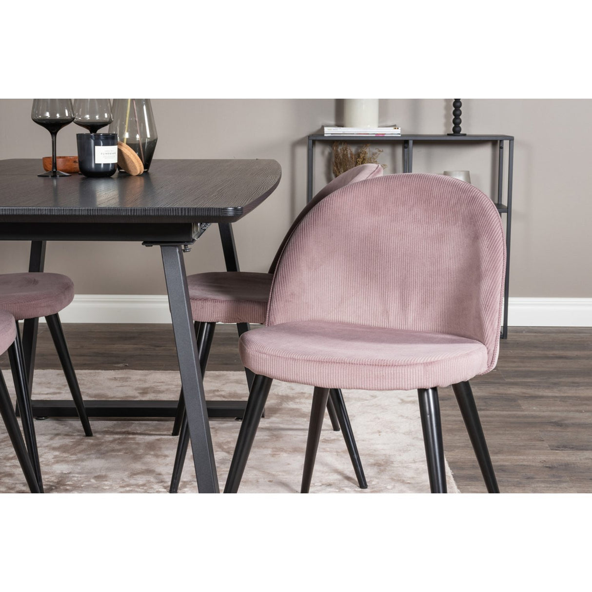 Inca, Velvet Rektangulär matgrupp Svart,Dammrosa, Svart, 160 x 85