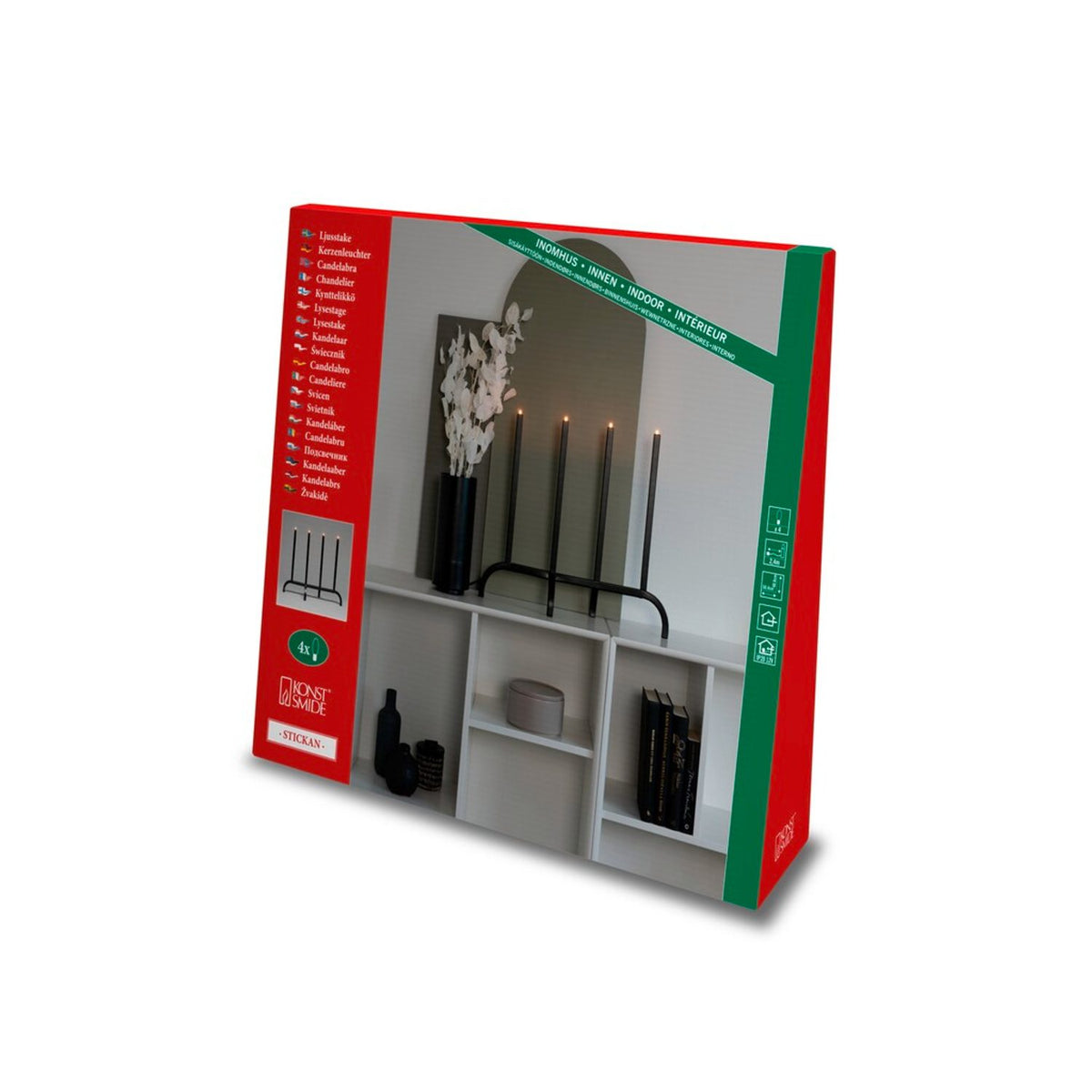 4 Ljus Metall Svart 50 cm Elljusstake