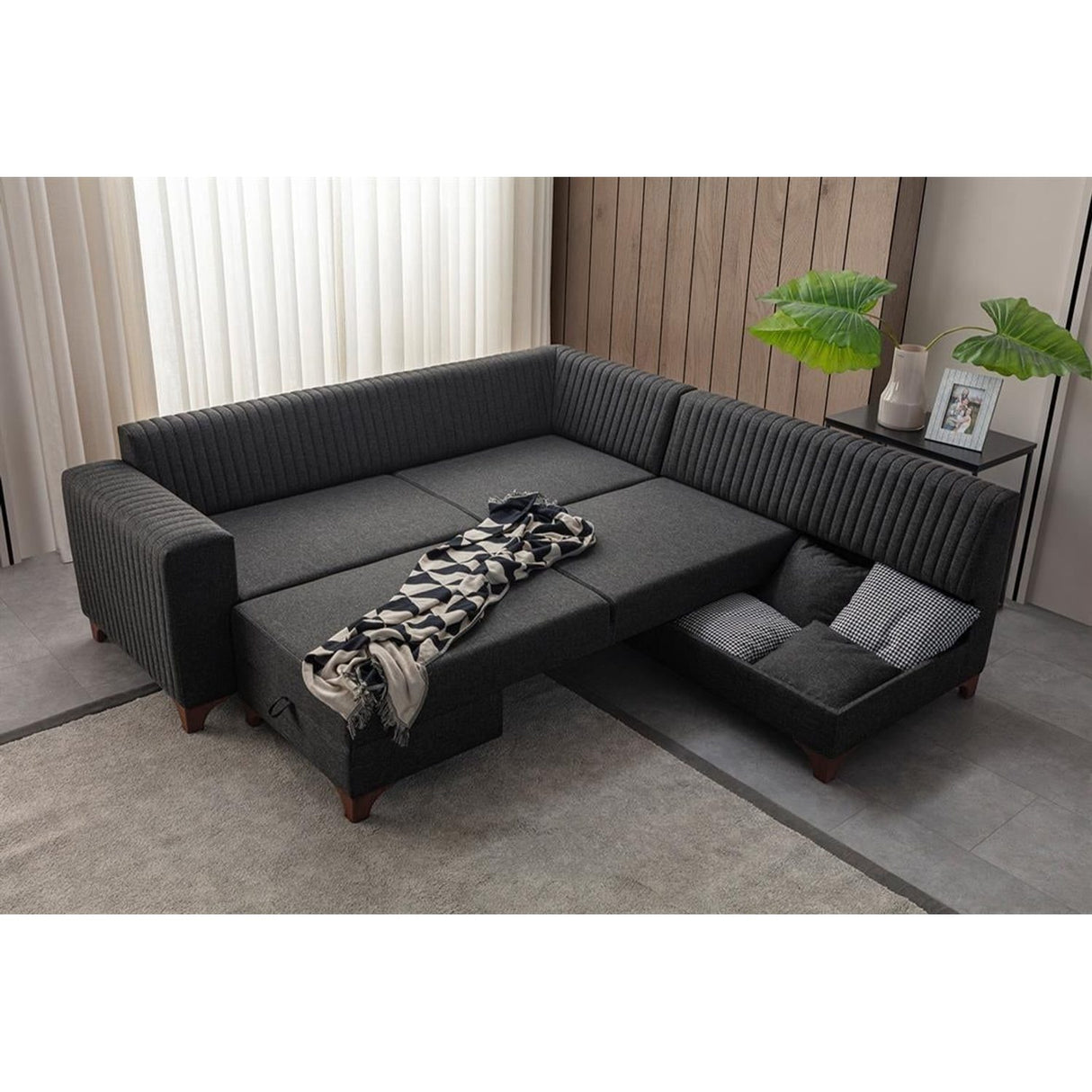 Harare (125 x 190 cm) Bäddsoffa, hörn Antracit, Höger
