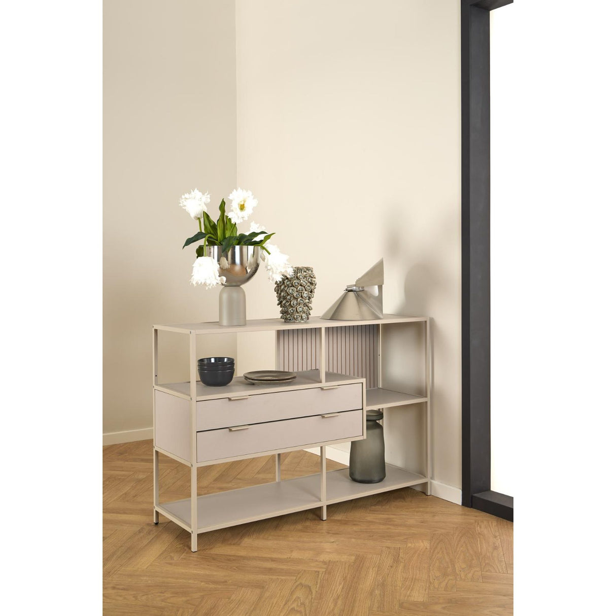 Notting Hill Bokhylla med 2 Lådor 78x114x35 cm Grå