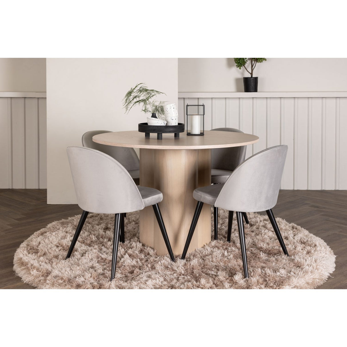 Olivia, Velvet Rund matgrupp Vitlaserad