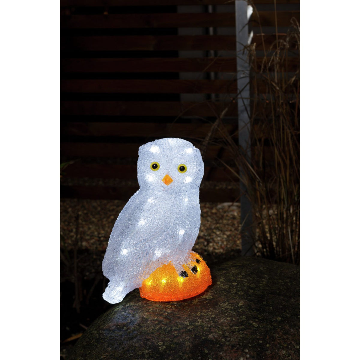Uggla akryl vita LED Ljusdekoration Ute 27.5 cm