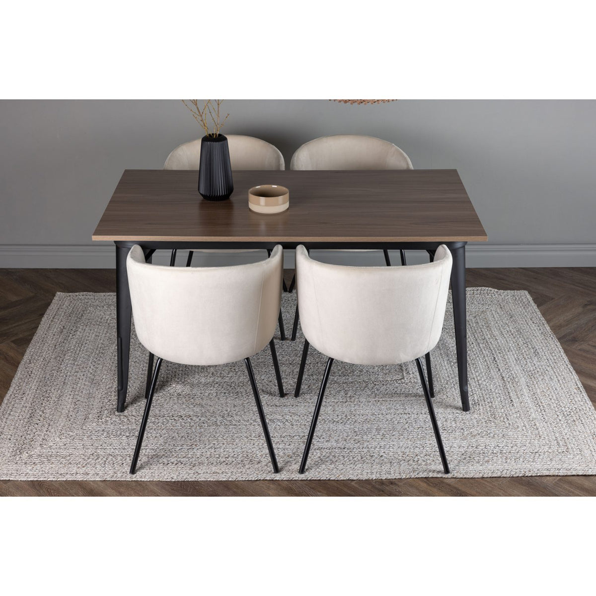 Tempe, Berit Rektangulär matgrupp Beige, Svart, Valnöt, 140 x 80