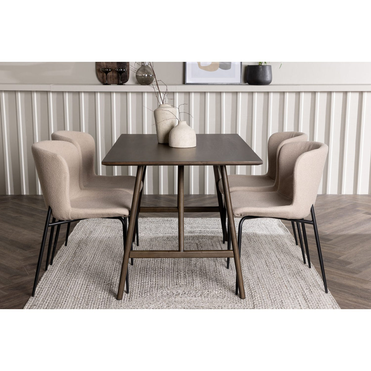 Kaseidon, Modesto Rektangulär matgrupp Beige,Svart, Mörkbrun, 120 x 80