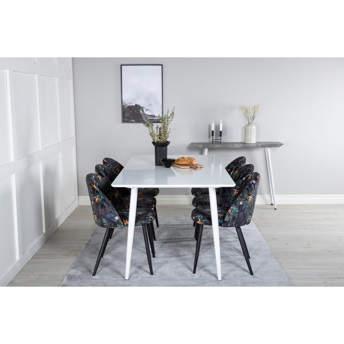 Polar, Velvet Rektangulär matgrupp Svart, Vit, 180 x 90