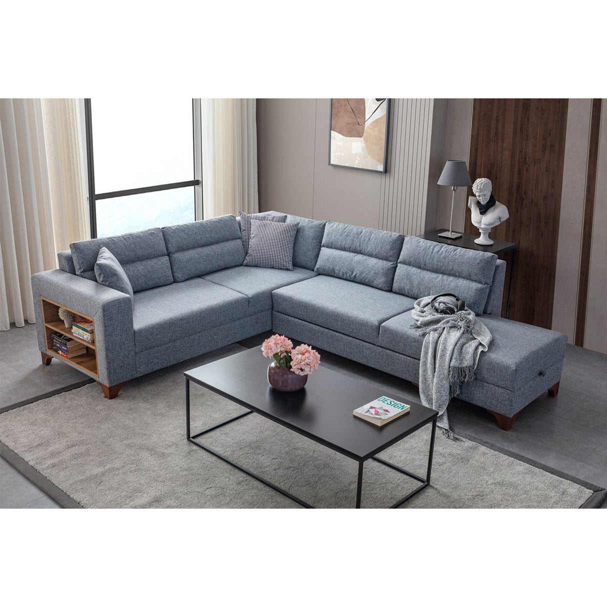 Porto (230 x 90 x 150 cm) Hörnsoffa-bäddsoffa Grå, Vänster