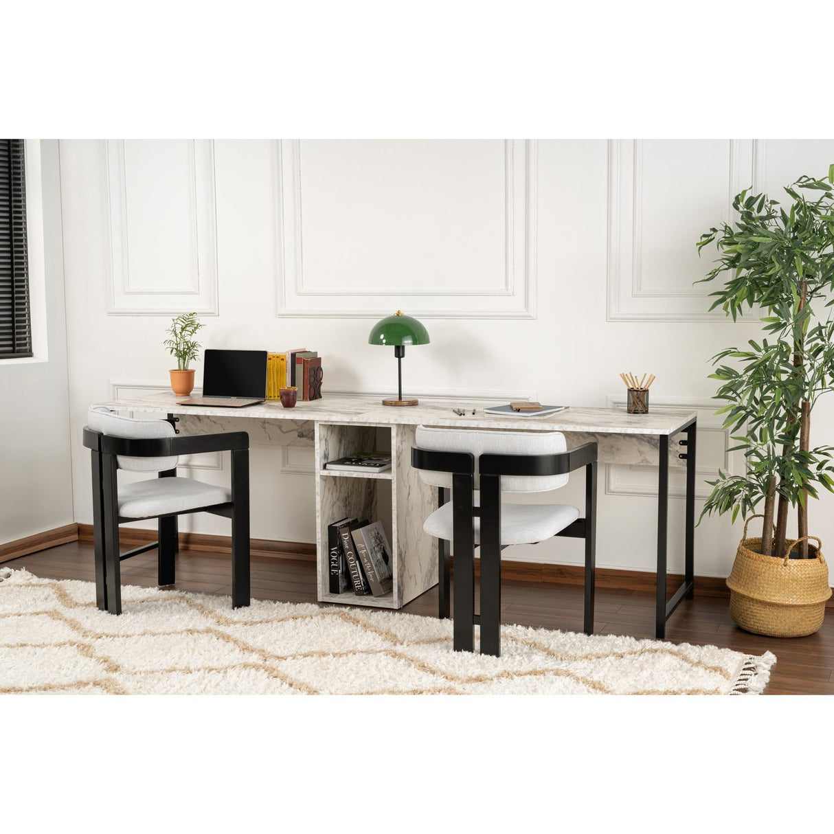 Gaborone dubbel Skrivbord Freesia marmor Svart