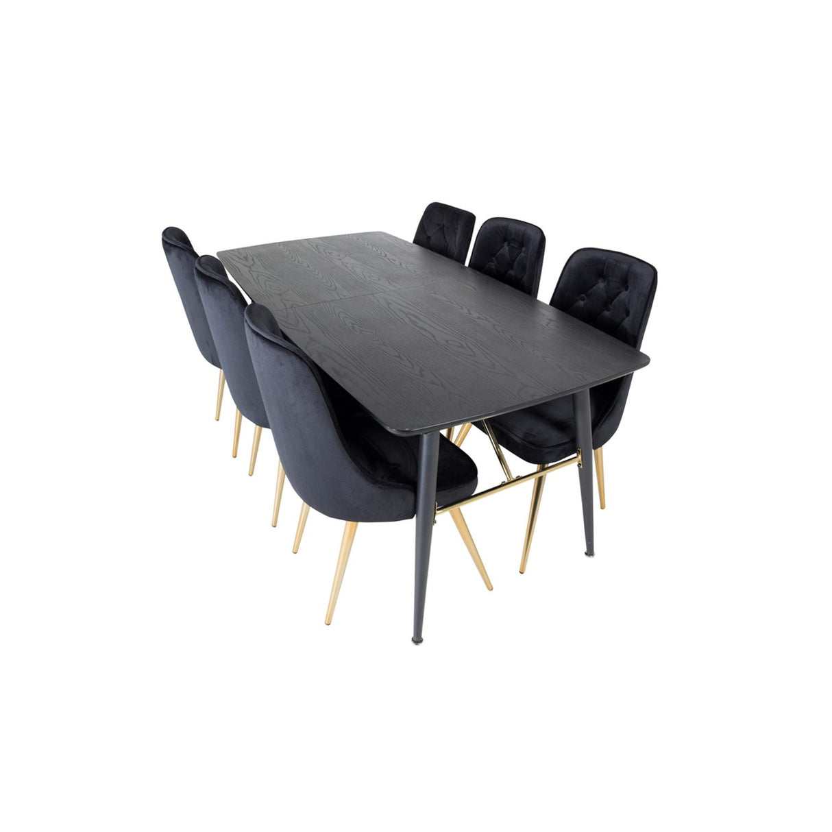 Gold, Velvet Deluxe Rektangulär matgrupp Svart, Guld, Svart, 180 x 85