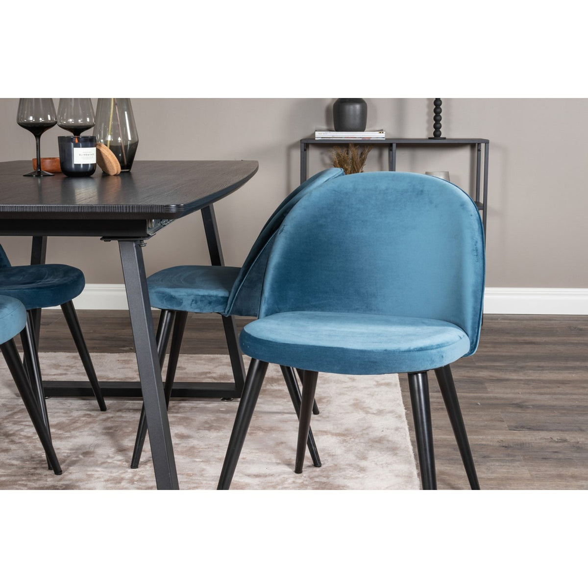 Inca, Velvet Rektangulär matgrupp Svart,Blå, Svart, 160 x 85