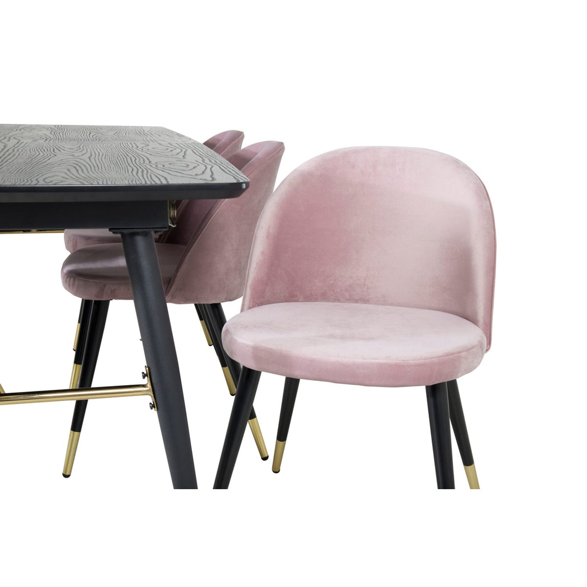 Gold, Velvet Rektangulär matgrupp Svart,Dammig rosa,Guld, Svart, 180 x 85