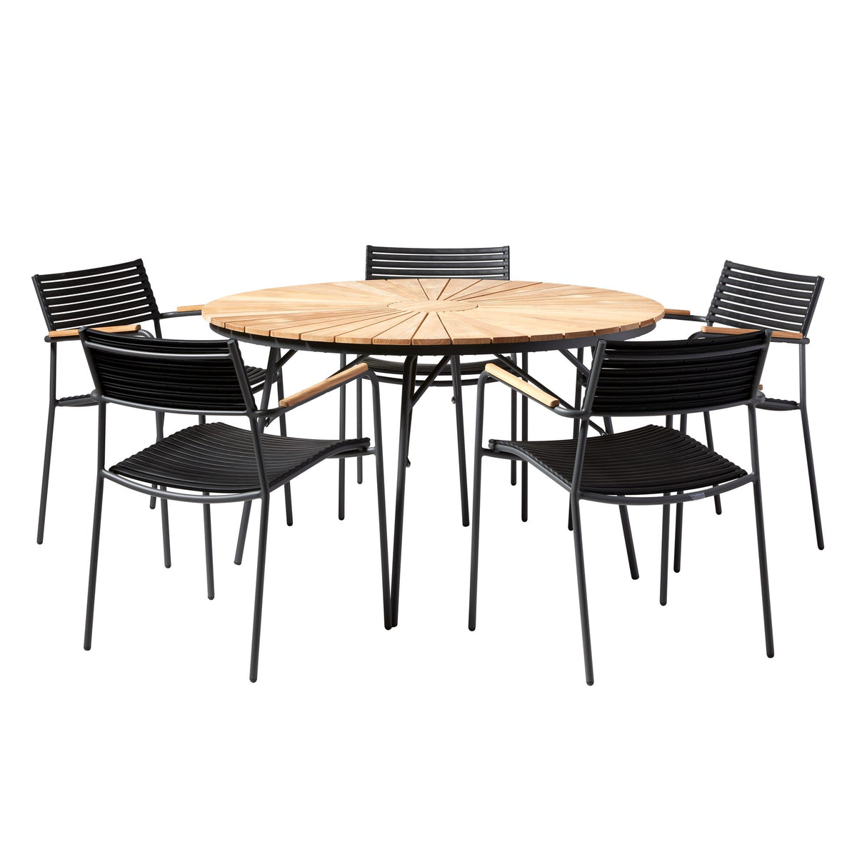 Ellen och Mood Air Trädgårdsmöbelset i Teak och Aluminium Antracit 130 cm + 5 stolar