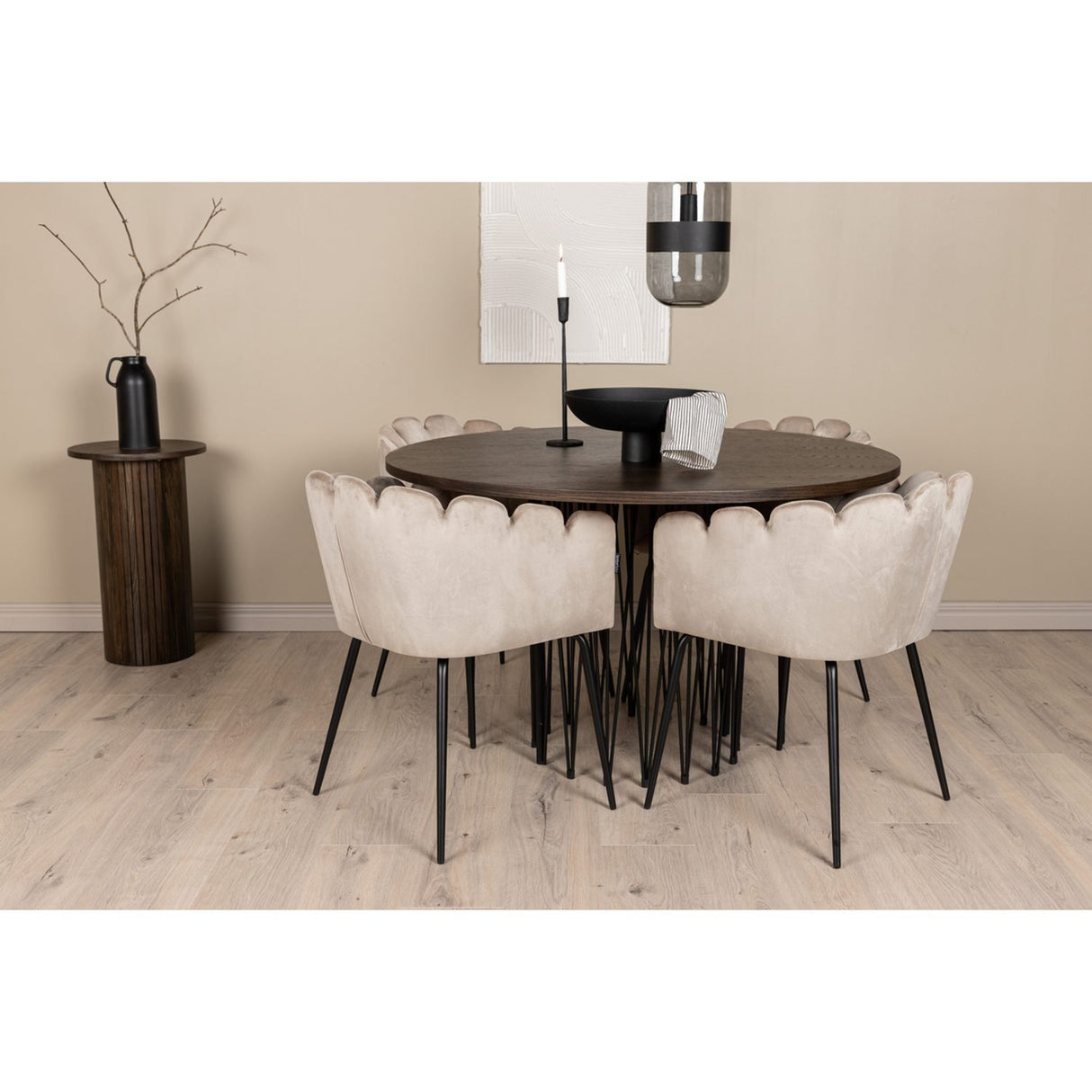 Stone, Limhamn Rund matgrupp Beige,Svart, Svart, mocka, ⌀120