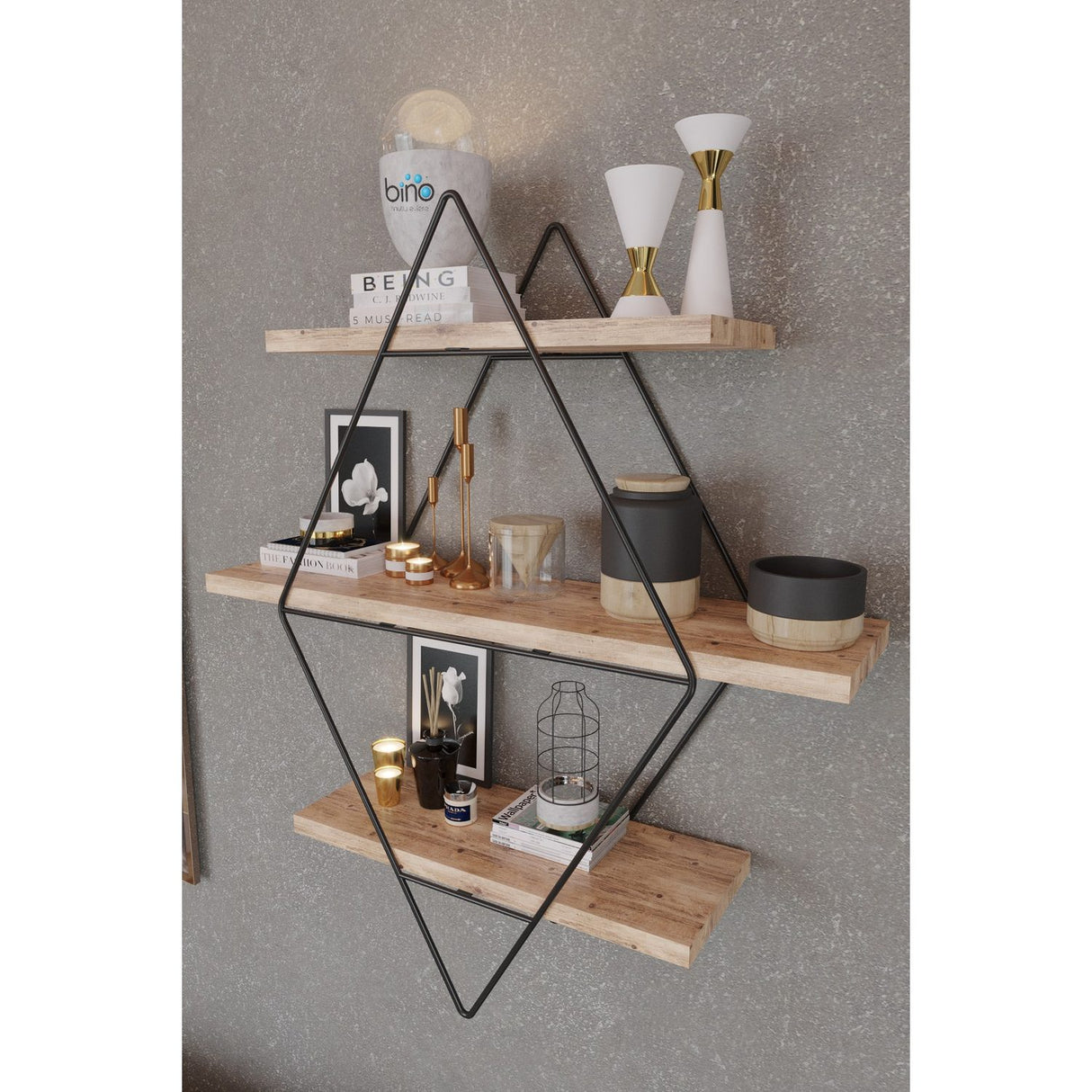 Prizma Stor (70 x 16 x 60 cm) Guld Svart Vägghylla