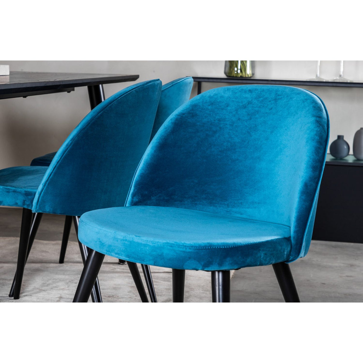 Dipp, Velvet Rektangulär matgrupp Svart,Blå, Svart, 180 x 90