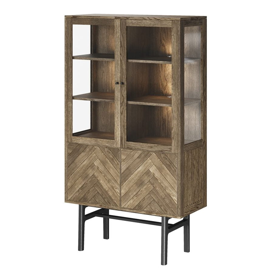 Vitrinskåp Nr.230 Fiskbensdörrar 100x180 cm Rökoljad Ek