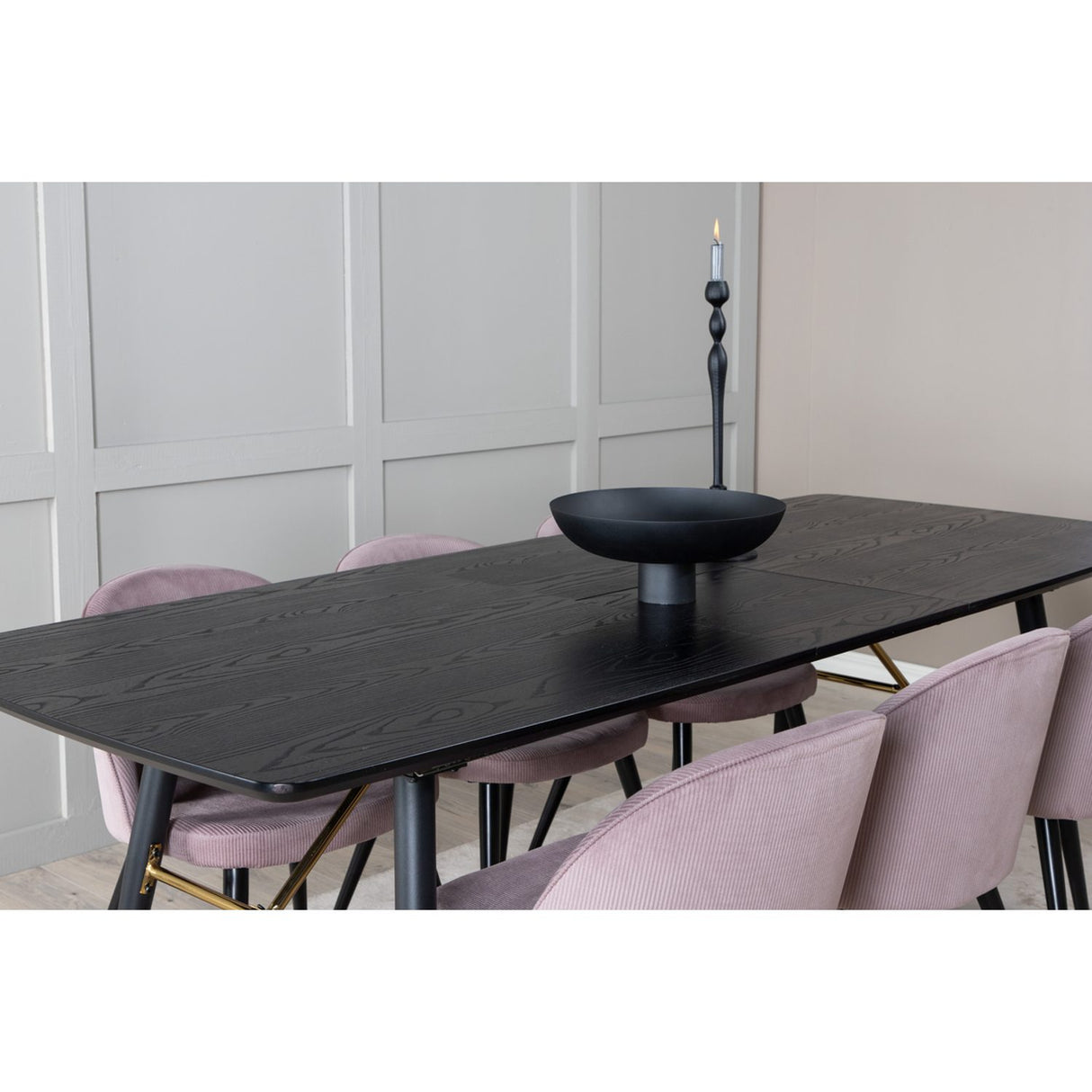 Gold, Velvet Rektangulär matgrupp Svart,Dammig rosa, Svart, 180 x 85