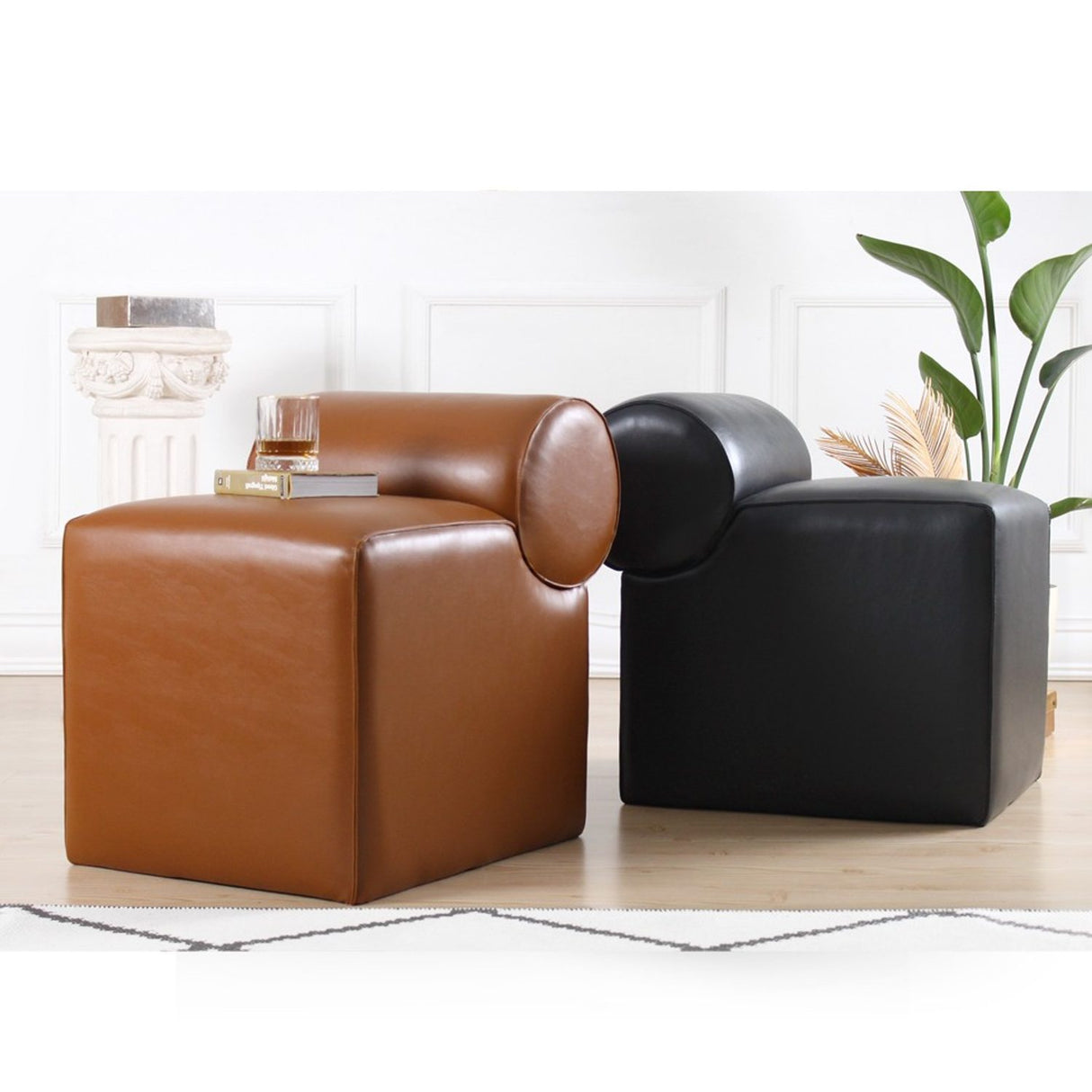 Rohin Läderpuff (53 x 49 x 53 cm) Svart Sittpuff