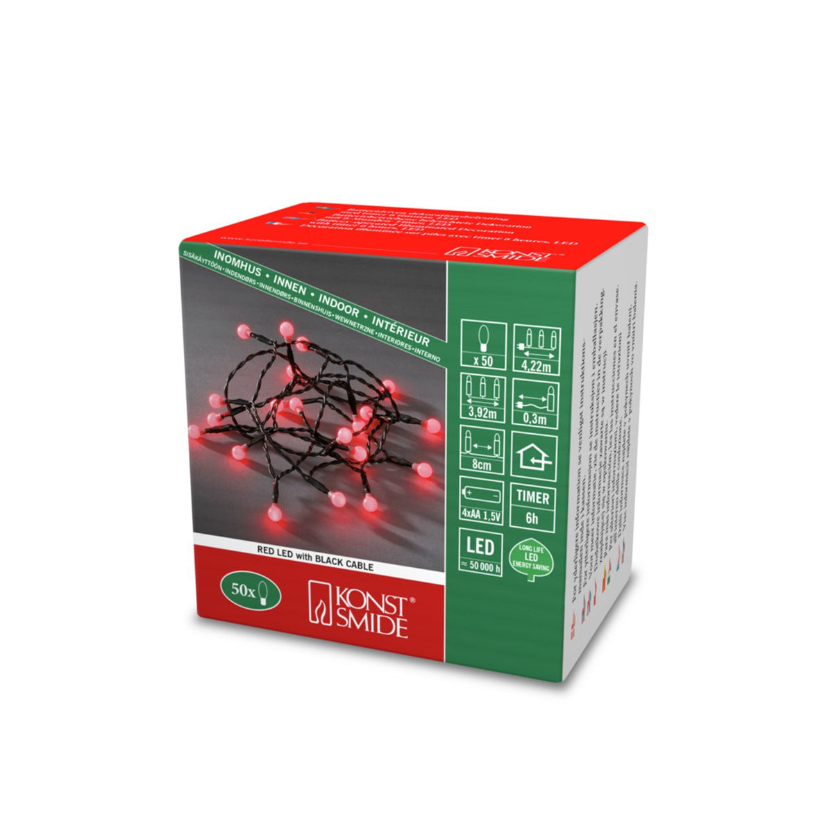 Cherry LED Timer 6h Ljusslinga Inomhus 50 Lampor (3.92m), Röd