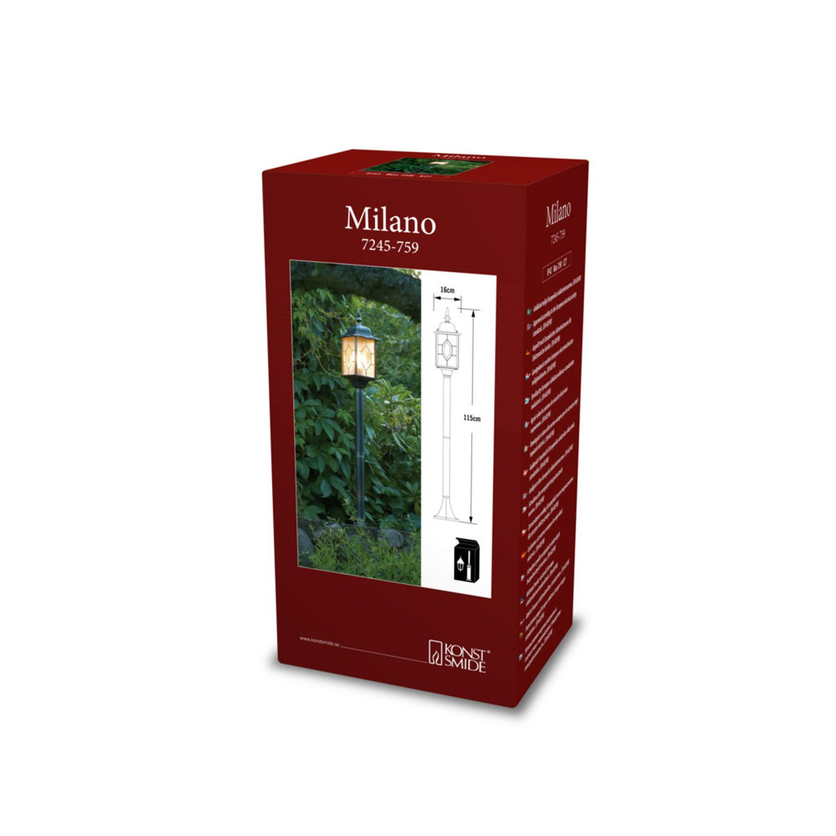 Milano E27 1.15m Svart/Silver Lyktstolpe