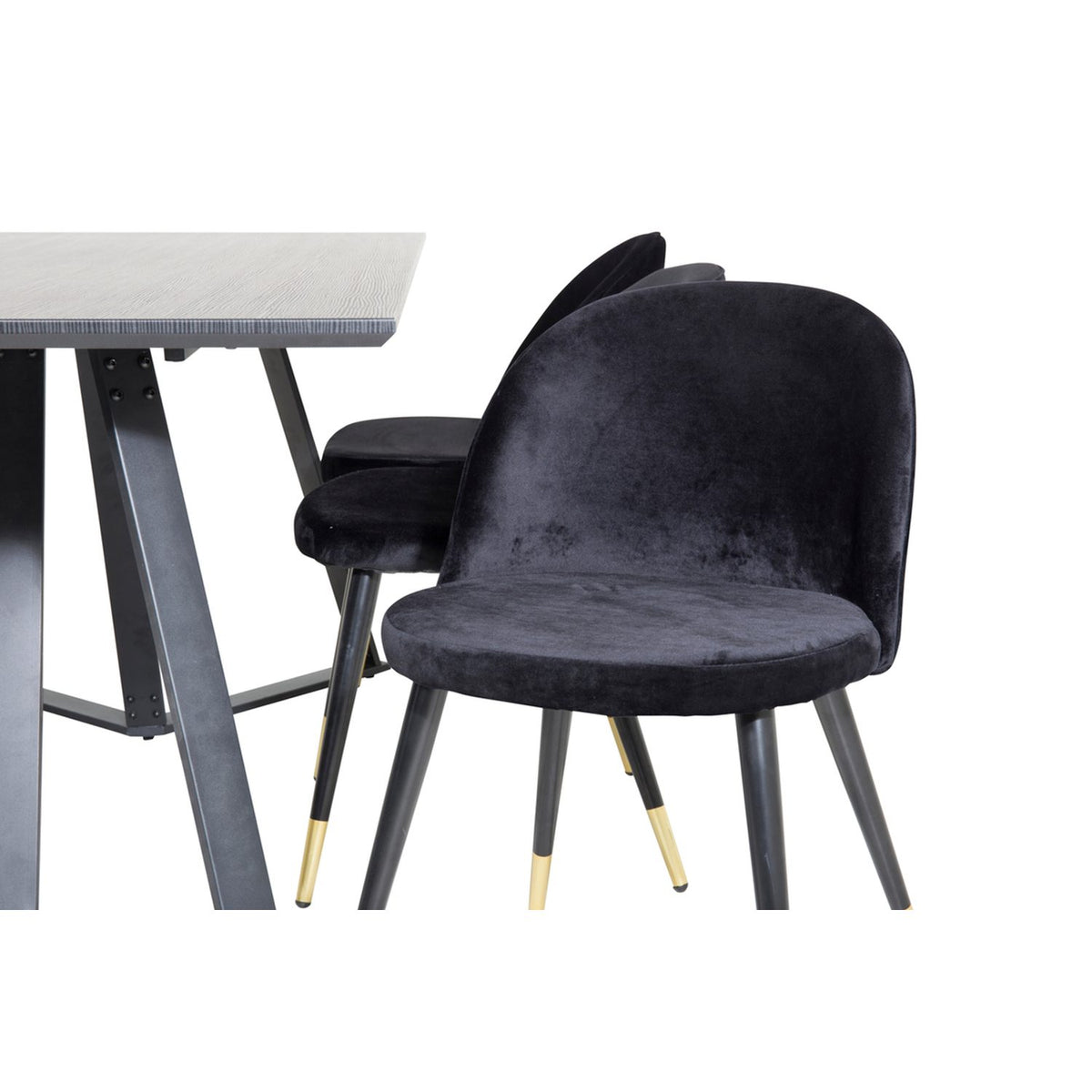 Marina, Velvet Rektangulär matgrupp Svart,Guld, Svart, 180 x 90