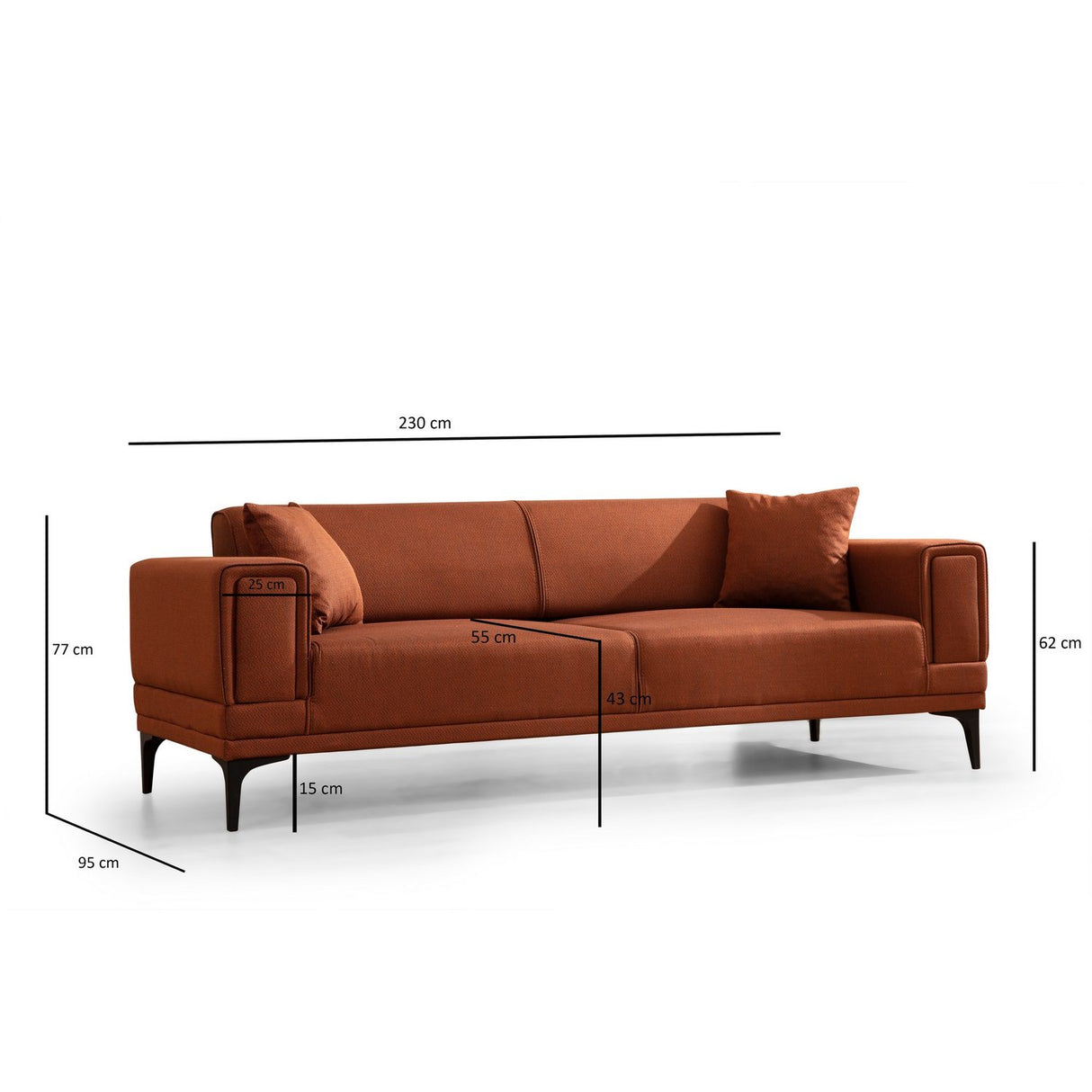 Horizon (230 x 95 x 77 cm) 3-sitssoffbädd Rio-röd
