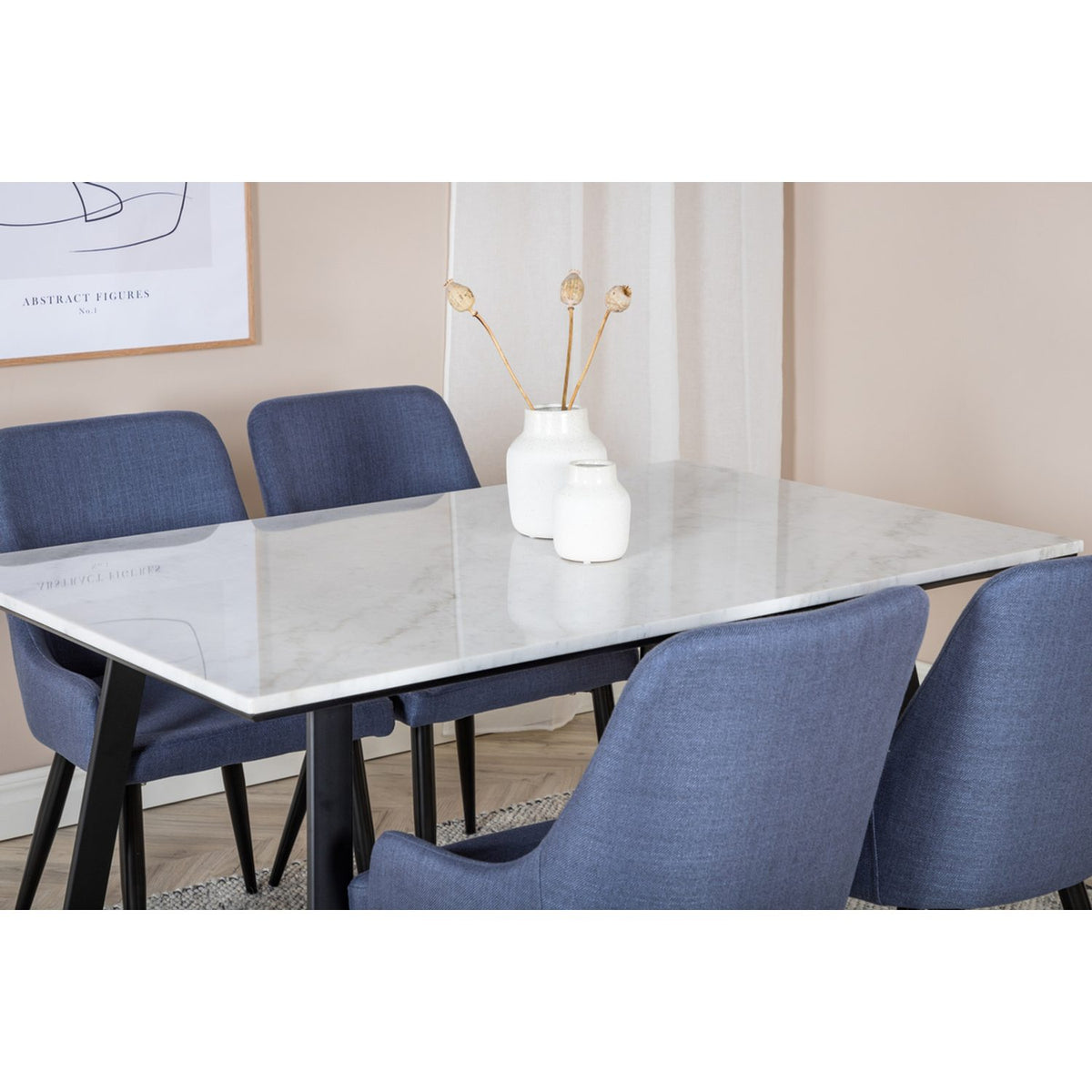Estelle, Plaza Rektangulär matgrupp Svart,Blå, Svart, vit, 140 x 90