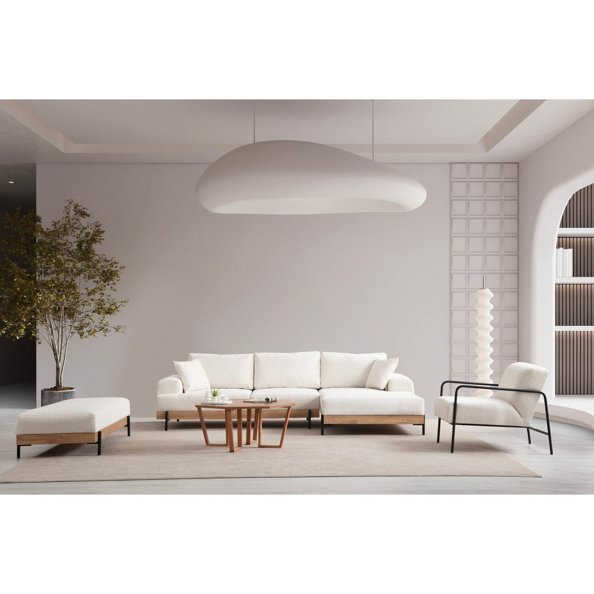 Kigali Oak (280-170 x 98 x 78 cm) Hörnsoffa Vit, Höger