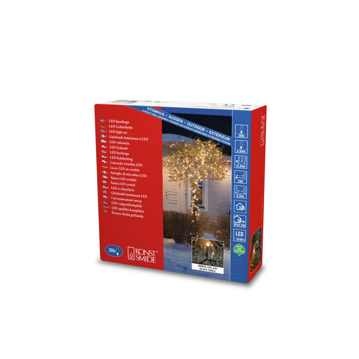 Mikro LED 24V/IP44 Ljusslinga Ute 200 Lampor (31.84m), Amber/Svart Kabel