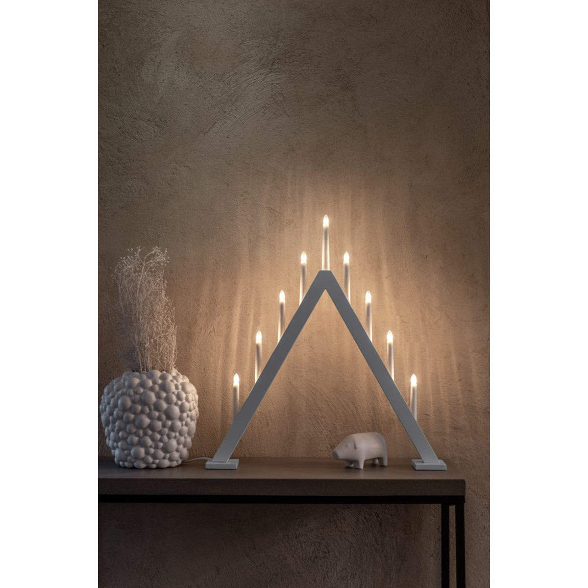 9 Ljus Trä Matt 64 cm Elljusstake Grå
