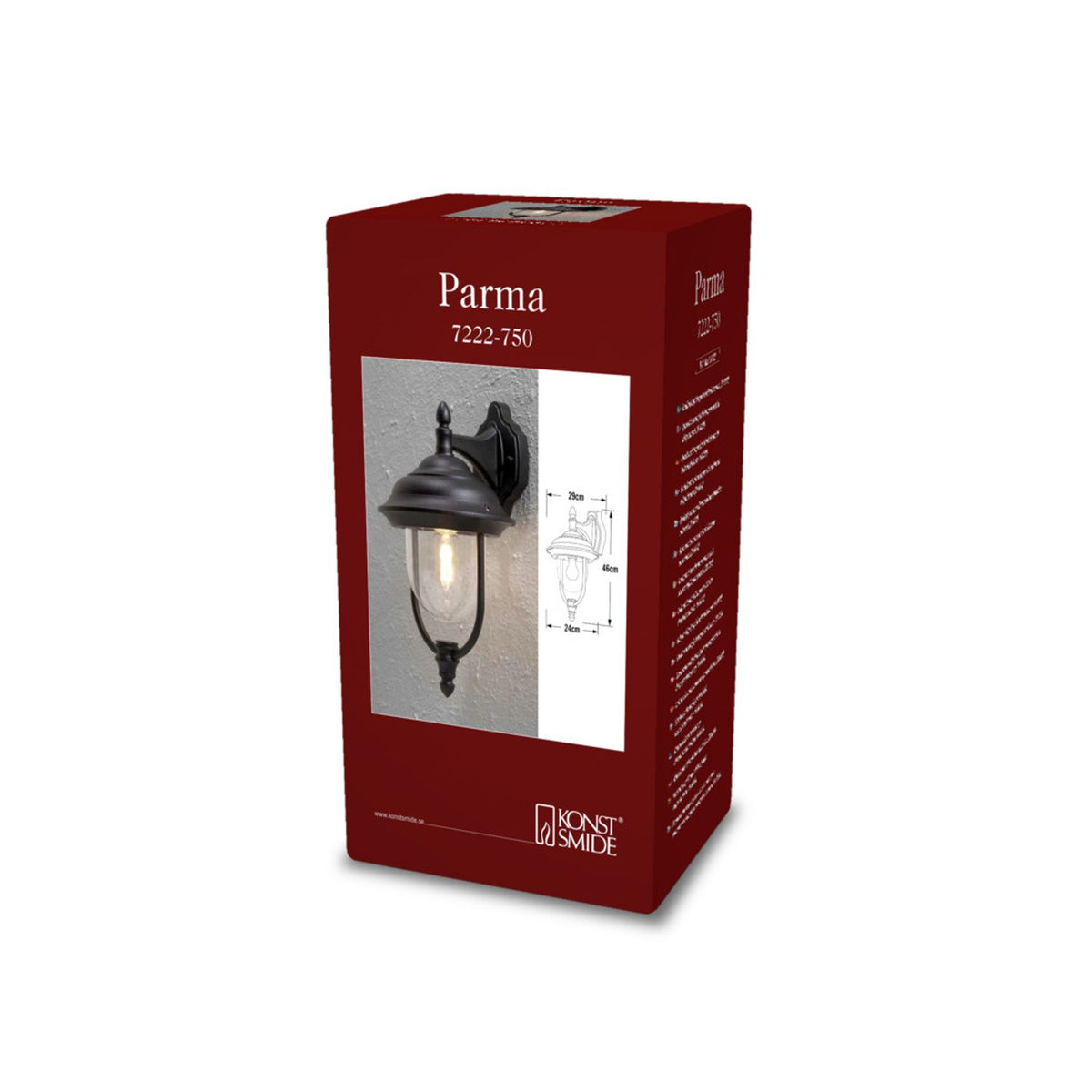 Parma E27 Vägglampa Ute Ned, Svart
