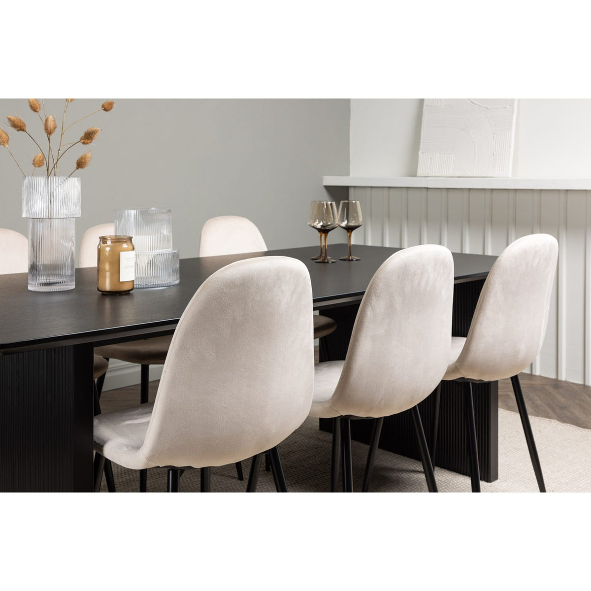 Vail, Polar Rektangulär matgrupp Beige, Svart, Svart, 200 x 100