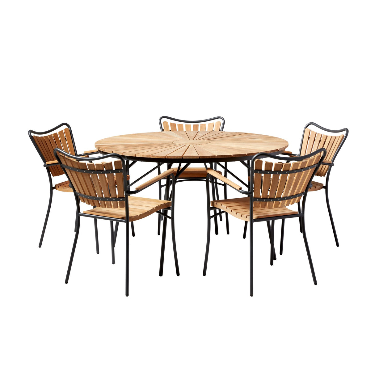 Ellen Trädgårdsmöbelset i Teak och Aluminium 130 cm + 5 stolar, Antracit