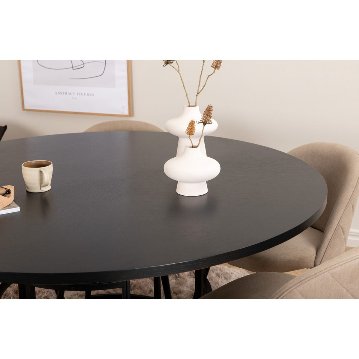 Copenhagen, Velvet Rund matgrupp Beige,Svart, Svart, ⌀140