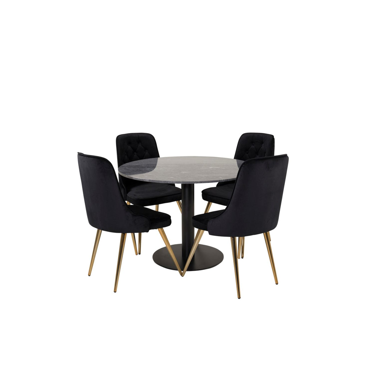 Estelle, Velvet Deluxe Rund matgrupp Svart, Guld, Svart,Mörkgrå, ⌀106