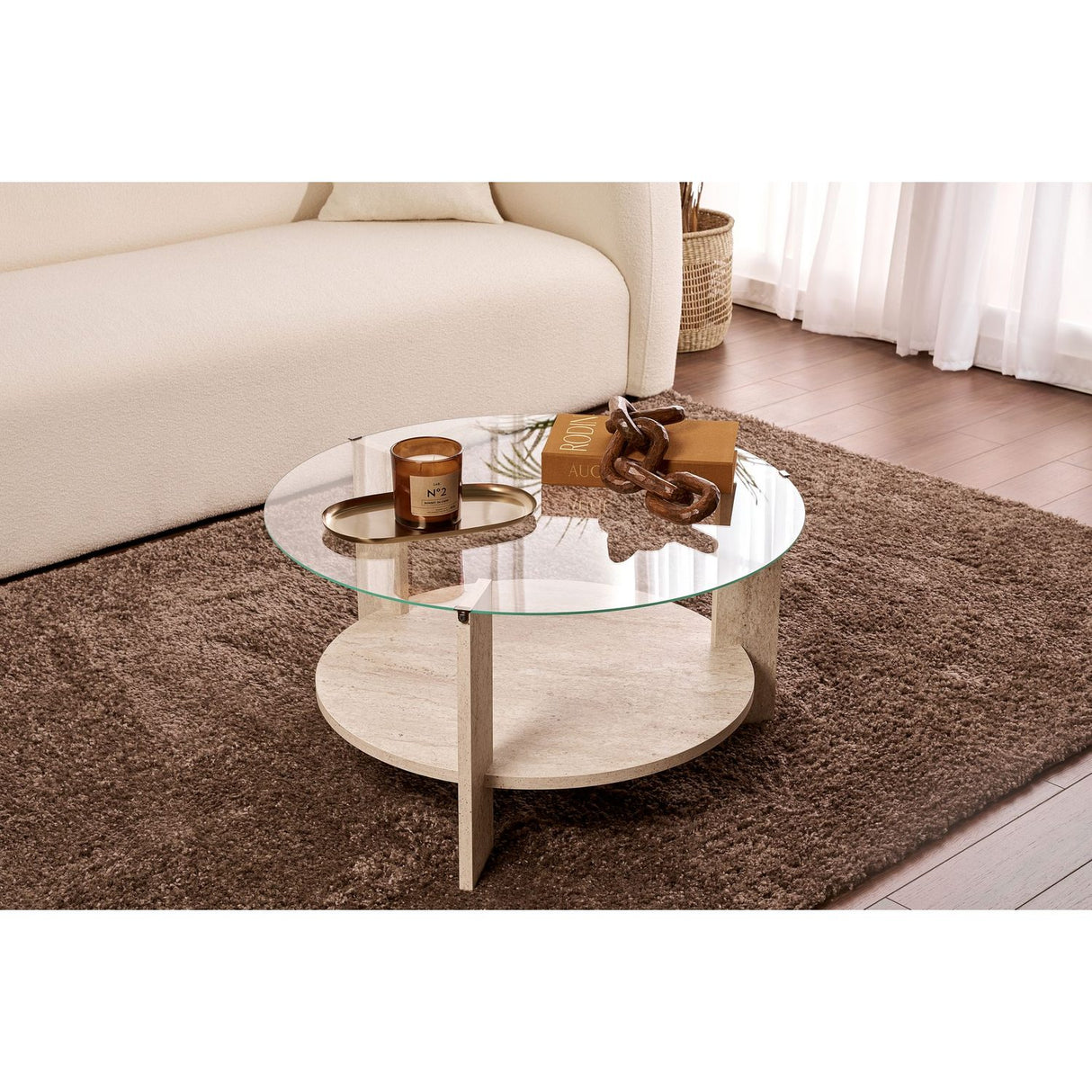 Pazzi Soffbord Travertin / Transparent