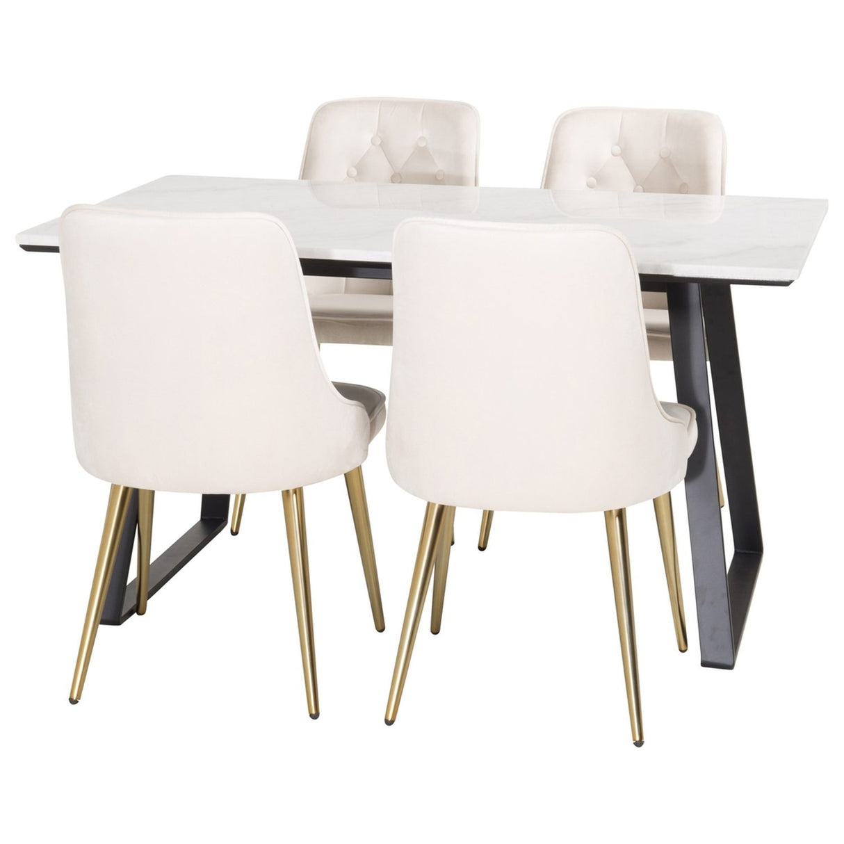 Estelle, Velvet Deluxe Rektangulär matgrupp Beige,Guld, Svart,Vit, 140 x 90