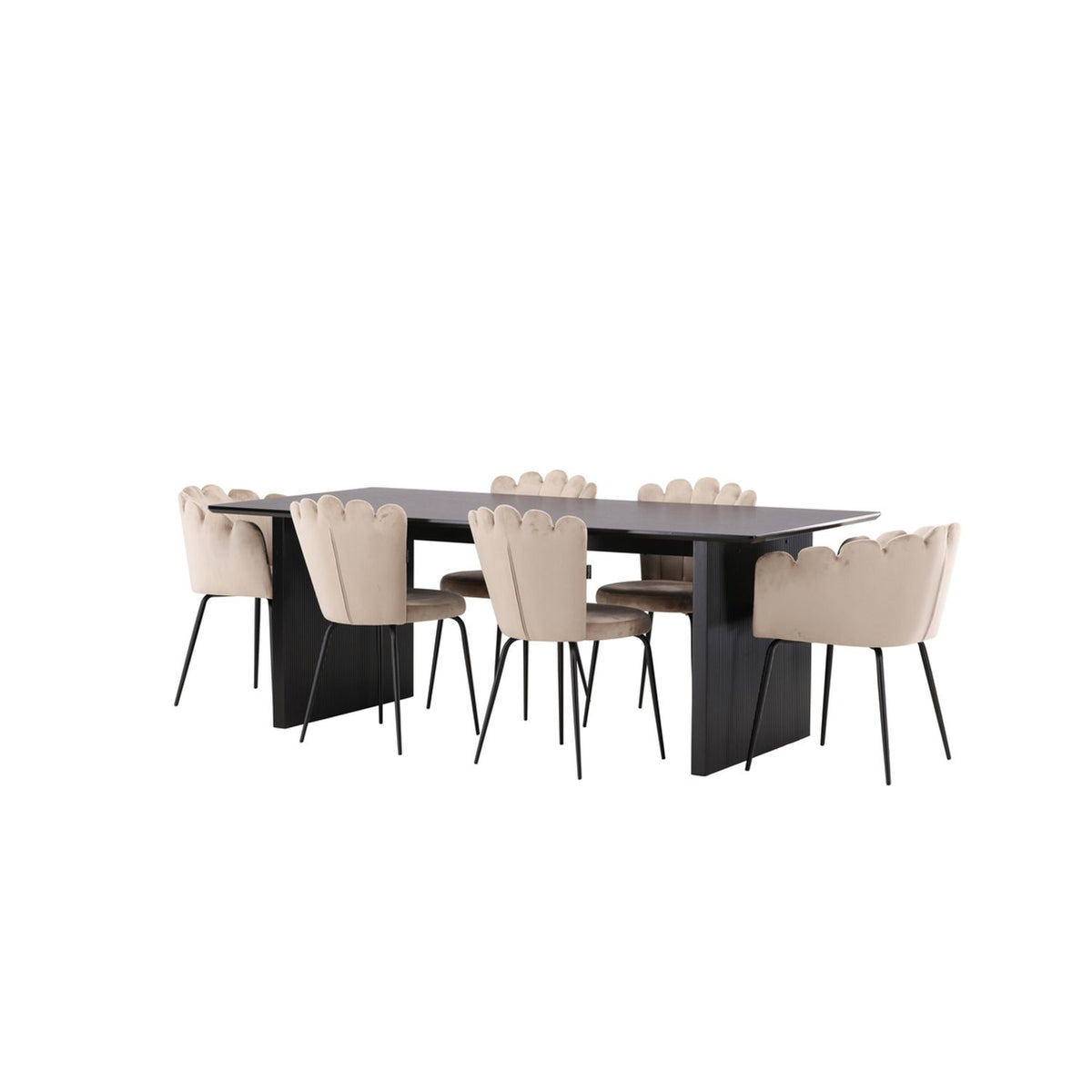 Vail, Limhamn Rektangulär matgrupp Beige, Svart, Svart, 200 x 100