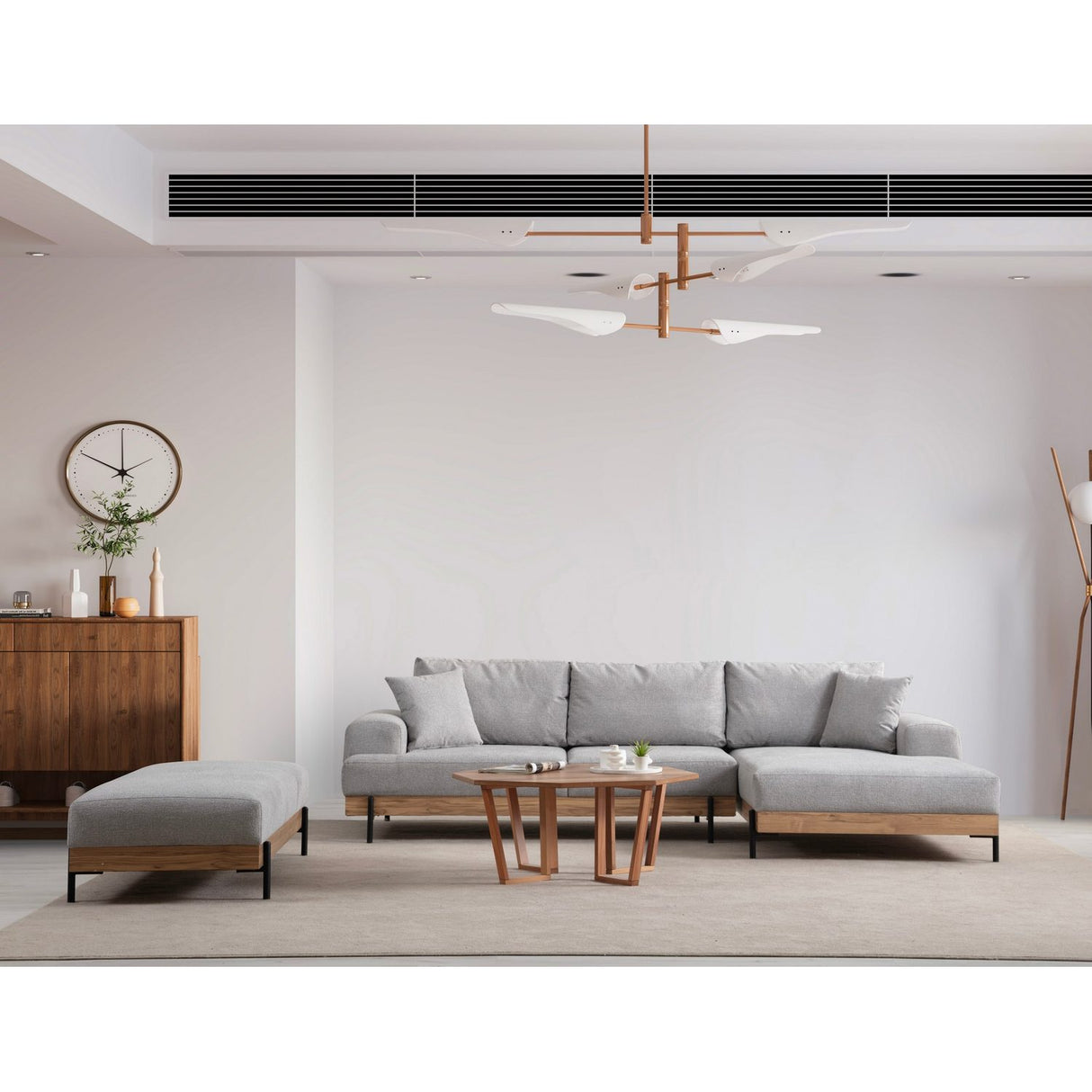 Kigali Oak (280-170 x 98 x 78 cm) Hörnsoffa Grå, Höger